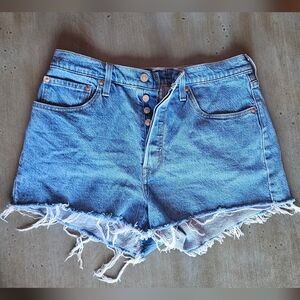 Levi's Medium Blue Denim Cutoff Shorts with Frayed Hem